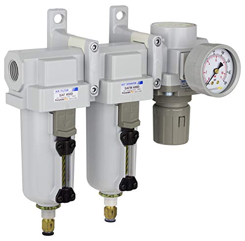 PneumaticPlus SAU430-N04DG-MEP 3-Stage Air Filter Dryer Regulator, 1/2" NPT - style: Metal Bowl - Auto Drain