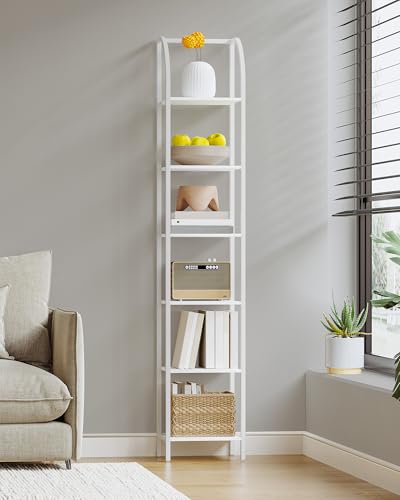 Hzuaneri Bookshelf Narrow Bookcase, Tall Storage Rack with Steel Frame - color: White, size: 11.8 × 13.2 × 71.9 inch