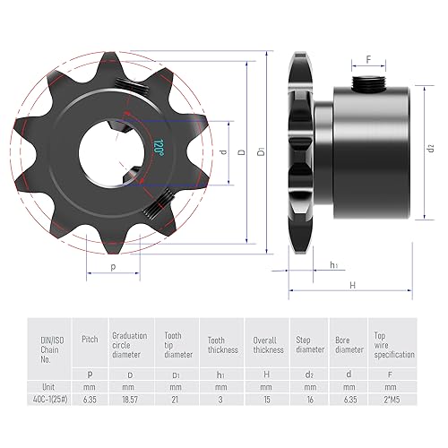 9 Tooth Roller Chain Sprocket, 25 Chain, 1/4" Bore