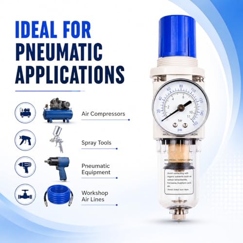 BLCH 1/4" NPT Air Compressor Regulator - Air Pressure Regulator, Air Dryer AW2000-02 Manual Drain Poly Bowl Gauge 0-160 PSI 5μm Brass - size: AW2000-02