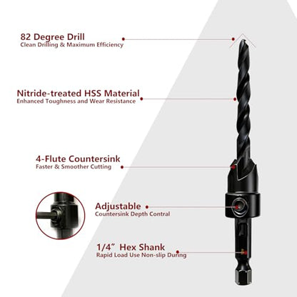 15-Piece Countersink Drill Bit Set, with 2PC Wood Plug Cutters