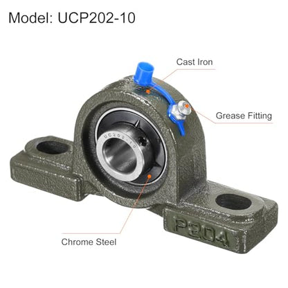 uxcell 2 Pcs UCP202-10 Pillow Block Bearings 5/8 inch Bore Self Alignment, Solid Cast Iron Base Mounted Chrome Steel Bearings - size: UCP202-10