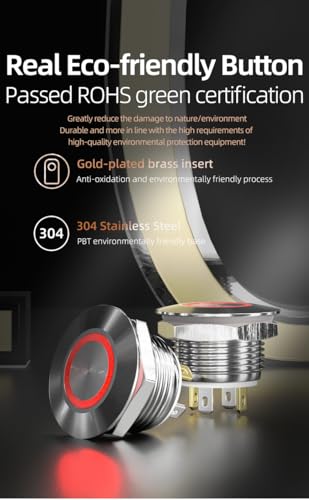 16mm Momentary Push Button Switch, IP67 Waterproof Stainless Steel, 1NO SPDT 5A 250VAC, 12V-24V LED Tri-Color RGB, Pre-Wired Socket Plug for Car Marine Boat Industrial Control (16mm, 3V RGB+) - style: stainless steel 16mm 3V RGB+