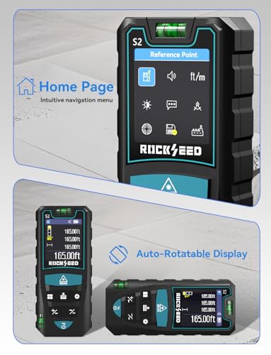 Laser Measuring Tool 165ft, RockSeed Laser Measure with Rotatable HD IPS Color Screen, 12 Measurement Modes, 3 Leveling Modes, 5 Units Switchable, for Stake Marking/Distance/Area/Volume - color: Green Laser