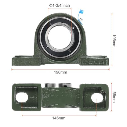 uxcell 2pcs UCP209-28 Pillow Block Bearings 1-3/4 inch Bore Self Alignment, Solid Cast Iron Base Mounted Chrome Steel Bearings - size: UCP209-28