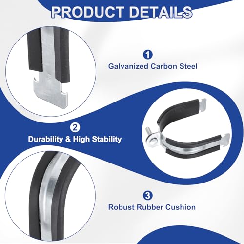 HARFINGTON 6pcs Rubber Cushion Strut Clamp 3-1/2" Universal Carbon Steel Strut Clamps with Bolt and Nut for Copper PEX Pipes CVPC Tubing, Silver Black - size: 3-1/2"