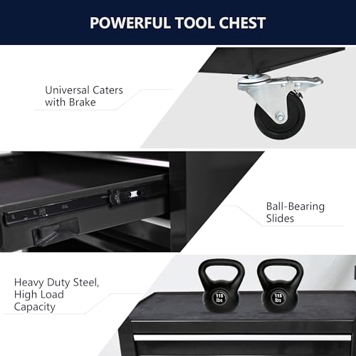 Lockable 4-Drawer Rolling Tool Chest, Black - color: Black, size: 4 drawer