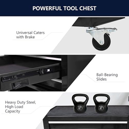 Lockable 4-Drawer Rolling Tool Chest, Black - color: Black, size: 4 drawer