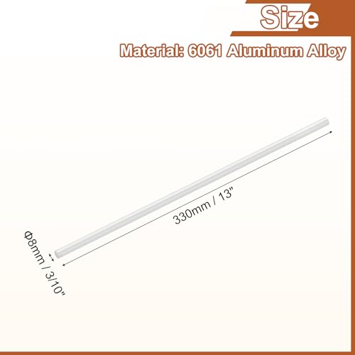 uxcell 3/10"(8mm) Dia Round Aluminum Rod, 13" Long 6061 Aluminum Round Bar Stock for Trailer Garage Projects - size: 8mm x 330mm