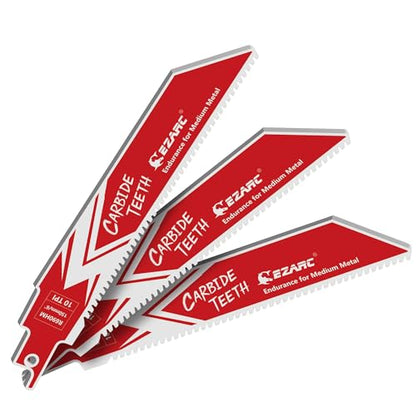 EZARC Carbide Reciprocating Saw Blades, 6-Inch 10TPI, Medium Metal, 3-Pack - size: 6 inch, style: 10TPI