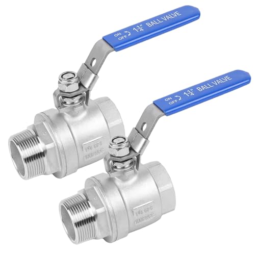 2 Pack 1.25" Full Port Ball Valve NPT Male x Female 304 Stainless Steel Heavy Duty 1000 WOG Shut Off Valve with Locking Device (1-1/4 Inch) - size: 1-1/4 Inch