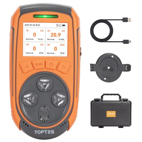 TopTes Guard-863Pro 4 Gas Monitor Multi Gas Detector for H₂S, CO, LEL, and O₂, with TFT Color Screen, Upgraded O₂ Sensor (5-Year Lifespan), USB Data Export, 18h Battery Life, Reliable for Work & Home