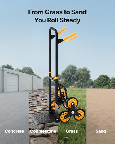 VEVOR Stair Climbing Cart 440 lbs, 330 lbs Stair-Climbing Capacity, Heavy-Duty Folding Trolley Cart with Telescoping Handle, 6 Wheels and 2 Bungee Cords for Home, Groceries, Warehouse - size: 23.6" x 18.1" x 42.9"
