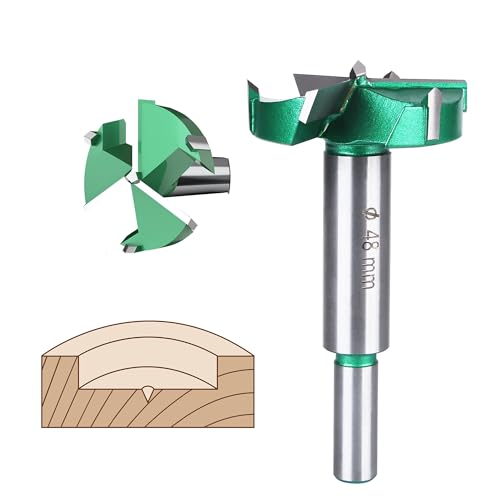 HUHAO 1-7/8" | 48mm Triple Flute Forstner Drill Bit, Tungsten Carbide Upgraded Drilling Hole Saw Woodworking Hinge Cutter Tool Kits for Wood,Plywood,Plastic,MDF - size: 48 mm