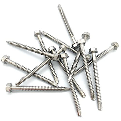 #14 x 3 (1" to 3" Available) Hex Washer Head Self Drilling Screws, 410 Stainless Steel, Self Tapping Sheet Metal Tek Screws, 25 PCS - size: 25 Pcs #14 x 3"