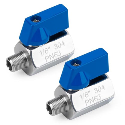 2 Pack 1/8" Mini Ball Valve, 304 Stainless Steel Water Flow Control Male x Female NPT Threaded Shut-Off Drain Valves with Quarter Turn Operation - size: 1/8 Inch