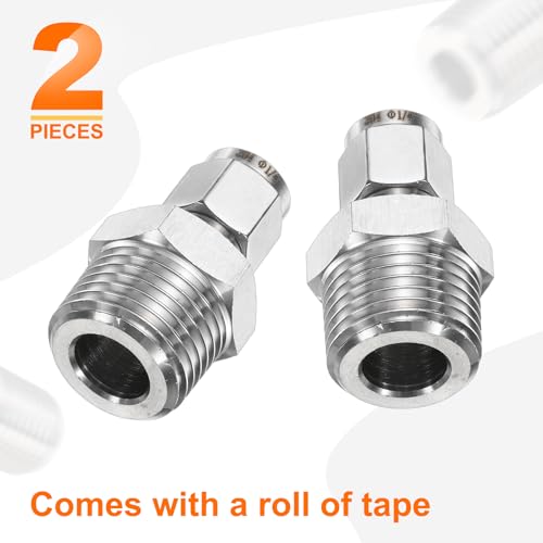 HARFINGTON 2pcs Compression Fittings 1/4" Tube OD x 1/2" NPT Male Thread Stainless Steel Straight Coupler Adapter Compression Tube Pipe Fittings Connector for Oil Gas Water - size: 1/4" OD x 1/2" NPT