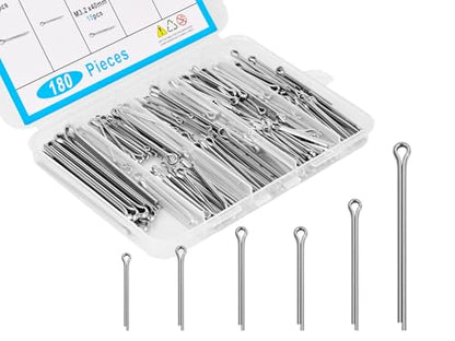 180pcs Premium 304 Stainless Steel Cotter Pin Assortment Kit, 6 Sizes Heavy Duty Cotter Pins, Hardware Pins for Automotive, Machinery, Lawn Mowers, and DIY Projects - size: cotter pin(split pin)