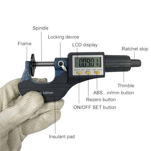 Digital Outside Micrometer, MFQNENLK Digital Electronic Display Micrometer 0-1"/0-25mm, Professional Inch/Metric Measuring Tool 0.00005"/0.001 mm, with Protective Case & Battery