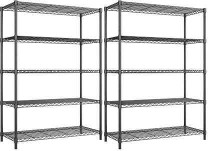 REIBII 72''H Metal Shelving 5-Tier Storage Shelves,1100lbs, Kitchen Pantry (Pack of 2) - color: Black, size: 72"H x 36"W x 14"D 5 Tier (Pack of 2)