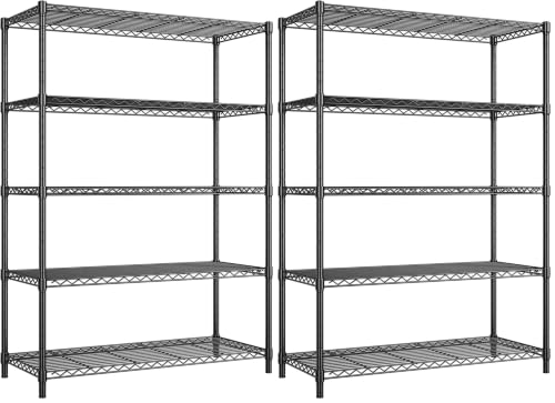REIBII 72''H Metal Shelving 5-Tier Storage Shelves,1100lbs, Kitchen Pantry (Pack of 2) - color: Black, size: 72"H x 36"W x 14"D 5 Tier (Pack of 2)