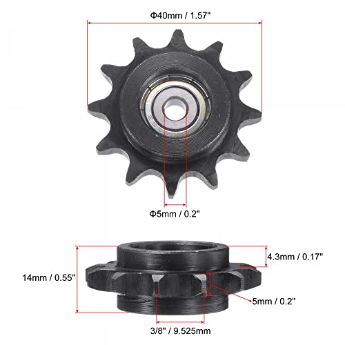 uxcell Chain Idler Sprocket, 5mm Bore 3/8" Pitch 12 Tooth Tensioner, Black Oxide Finish C45 Carbon Steel with Insert Single Bearing for ISO 06B Chains - size: 5mm