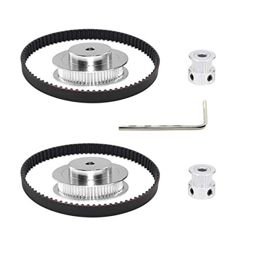 2Kit 2GT Synchronous Wheel 20&60 Teeth 5mm Bore Aluminum Timing Pulley with 2pcs Length 200mm Width 6mm Belt (20-60T-5B-6) - size: 20-60T-5B-6