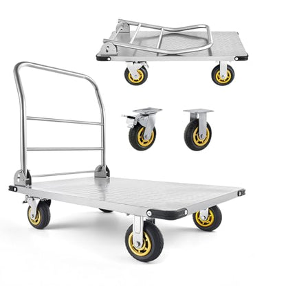 VEVOR Heavy Duty Platform Truck, 2000 LBS Steel Large Flatbed Cart with 360° Swivel Wheels & Brakes, Foldable Platform Hand Push Truck Dolly for Easy Storag/Groceries/Garage/Warehouse (36" X 24") - size: 35.4 x 23.6 x 35.4 in /900 x 600 x 900 mm