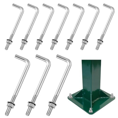 Lemecima 10 Pieces 304 Stainless Steel J Bolts, 3/8-16 x 6 Inches, Heavy-Duty Concrete & Wood Anchor Bolts with Nut Washer & Bracket