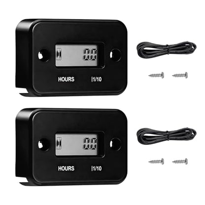 Sun Walker 2PCS Inductive Hour Meter, Waterproof Hour Meter Automatically Shutdown Hr Counter, Digital LCD Hourmeter Maintenance Reminder for Gas Engine Powered Motorcycle Snowmobile (Black) - color: Black