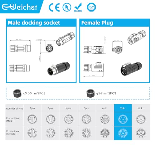 LP12 7PIN Industrial Waterproof Connector IP68 Quickly Plugging Aviation Connector Solder-Assembly M12 7PIN Circular Connector Fast Release Electrical Connector Female Plug&Male Socket - size: 7 Pin, style: Female Plug / Male Socket