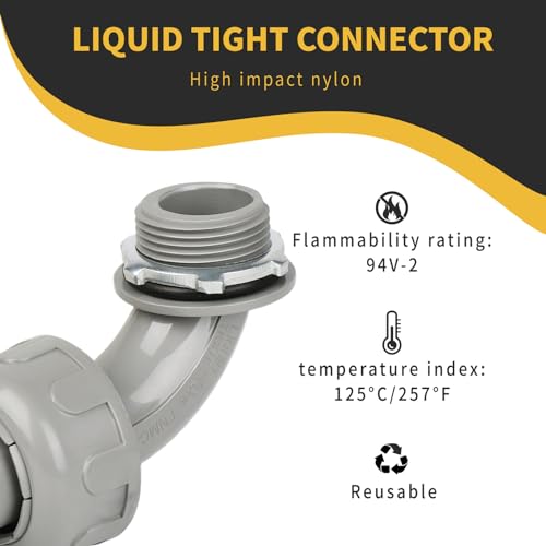 Conduit Connectors, 1 Inch, 90-Degree, Grey, 9-Pack