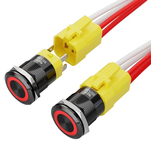 2PCS 22mm 20A Latching Push Button Switch 12-24V DC with Harness - color: Red-Latching