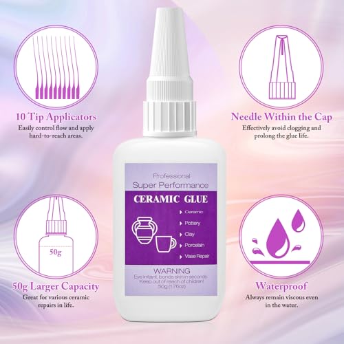 50g Ceramic Glue with Nozzle, Instant Strong Adhesive Glue Fast Drying Super Glue Gel for Porcelain Pottery Repair Bonding Ceramic Clay Vase Tiles DIY Crafts - style: 50g Ceramic Glue