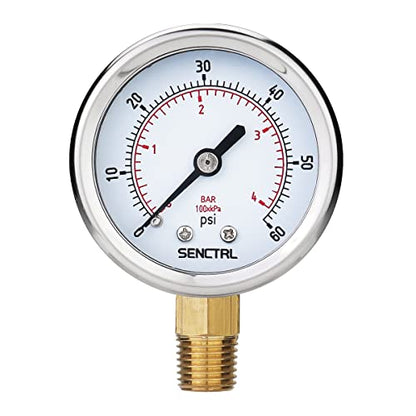 SENCTRL 0-60 Psi Low Pressure Gauge, 1/4 NPT Lower Mount - size: 0-60Psi, style: Lower Mount