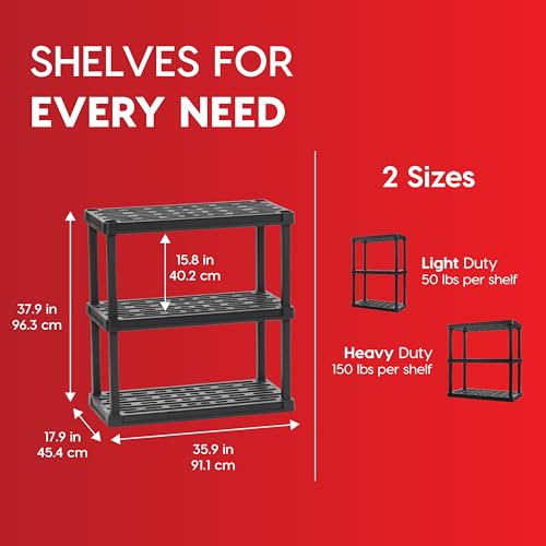 IRIS USA Plastic Storage Shelves |Made in USA| 38"H x 36"W x 18"D - Black - size: 3 Tier | 18"D x 36"W x 38"H