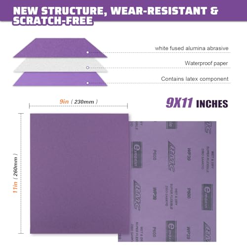 POLIWELL Wet Dry Sanding Sheets 25 PCS 9 x 11 Inch Purple Alumina - style: MIX