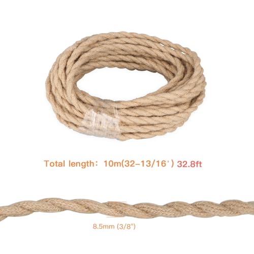 Helunsi 32.8 ft Rope Electrical Cord, 18/2 Hemp Rope Electrical Wire - color: Hemp Rope