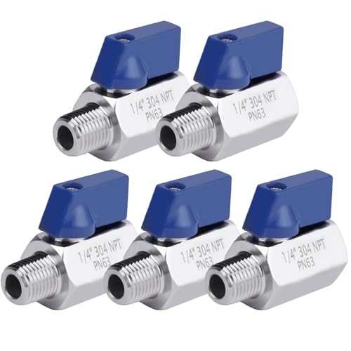 YADIAN 5 Pack 1/4'' Mini Ball Valve 304 Stainless Steel Shut-Off Valve - size: 1/4''