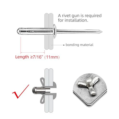 100pcs Aluminum Trifold Rivets, Black, 3/16"x3/4" Large Head (5/8" / 16mm)