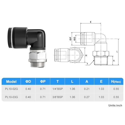 TAILONZ 10mm x 3/8" BSP Push to Connect Elbow Fitting 10Pcs - size: 0.394'' OD 3/8''BSP