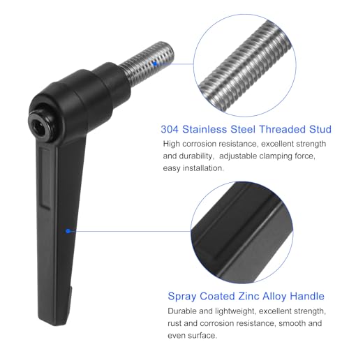 uxcell 4pcs Clamping Lever Handles, M8 x 15mm 304 Stainless Steel Threaded Male Stud, Adjustable Handles Locking Quick Release Ratchet Push Button Bolt Knobs, Black - size: M8 x 15mm