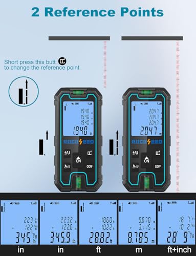 Laser Measuring Tool 165 Feet, RockSeed Portable Laser Measure, Digital Distance Measurement with 2 Bubble Levels, Laser Tape Measure with 5 Units Conversion - color: Deep Blue