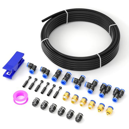6MM OD Black Polyurethane PU Air Hose Line Kit with Push-to-Connect Fittings for Compressed Air 10 Meter/32.8ft (Pack of 29) - color: Black, size: 6MM OD
