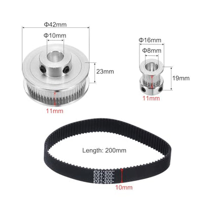 uxcell 2 Set GT-2 Synchronous Wheel 20&60 Teeth 8&10mm Bore, Aluminum Alloy Timing Pulley Wheel with 2Pcs Length 200mm, Width 10mm Belt for 3D Printer, CNC Machine (20-60T-8&10B-10)