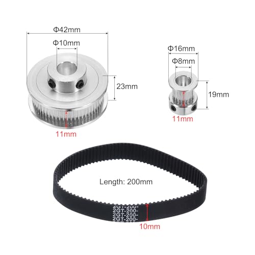 uxcell 2 Set GT-2 Synchronous Wheel 20&60 Teeth 8&10mm Bore, Aluminum Alloy Timing Pulley Wheel with 2Pcs Length 200mm, Width 10mm Belt for 3D Printer, CNC Machine (20-60T-8&10B-10)