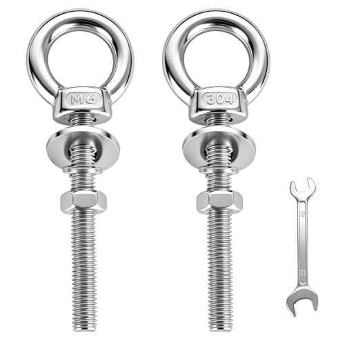 304 Stainless Steel Eye Bolt, M6x51mm (1/4"x2") Heavy Duty Eye Bolts with Nuts Washers, 2 Pack Lifting Ring Eye Bolt for Hanging String Lights Outdoor Tie Down - size: M6x51mm(1/4"x2")