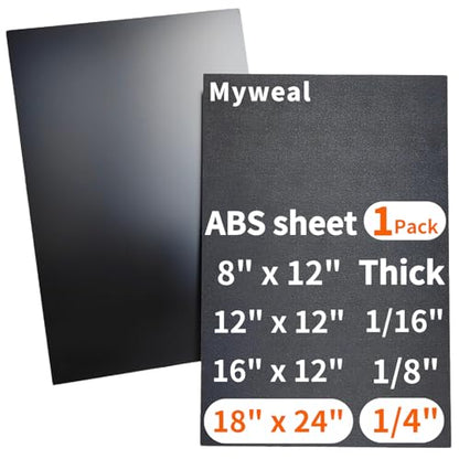 Black ABS Plastic Sheet 1/4 Inch Thick 18" x 24" (1-Pack) Textured & Smooth - size: 18" x 24", 1/4" Thick