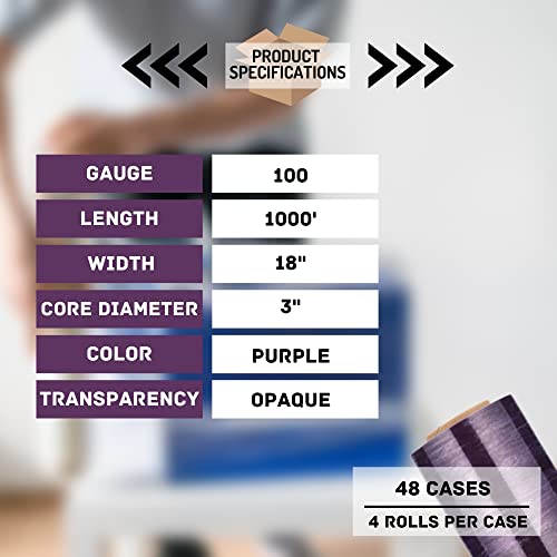 PSBM Dark Purple Stretch Wrap, 192 Rolls 18 Inch x 1000 Feet 100 Gauge, Heavy Duty Plastic Wrap Industrial Strength Shrink Film for Moving, Packing & Shipping - color: Purple, size: 192 Rolls