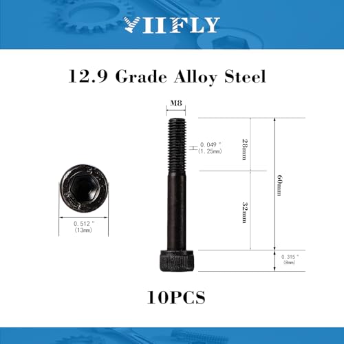 M8-1.25 x 60mm Socket Head Cap Screws, M8 Bolts, 12.9 Grade Alloy Steel, Allen Socket Drive, Black Oxide Finish, Half Thread, Quantity 10 - size: M8 x 60mm(10PCS)